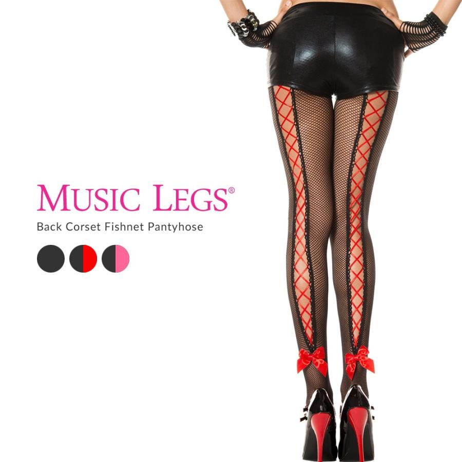 Music Legs バックコルセット レースアップ×サテンリボン フィッシュネット 網タイツ | Music Legs