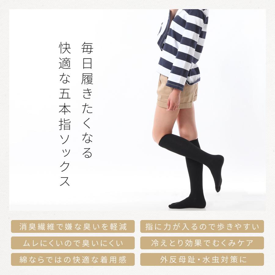 さわやか消臭 5本指 ハイソックス 綿混 表糸綿100％ 冷えとり かかと付き 黒 無地 レディース |  | 02