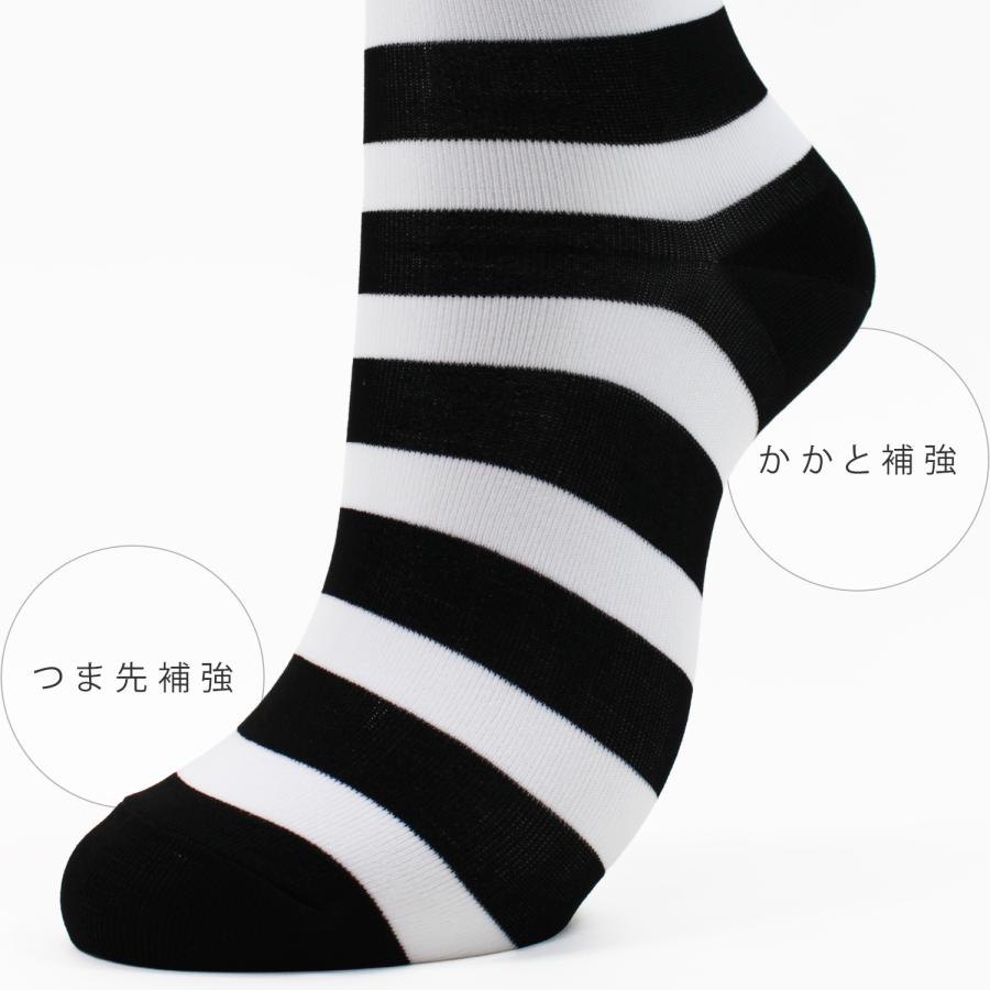 口ゴムゆったり 白黒 ボーダー ニーハイソックス 60cm丈 ナイロン100