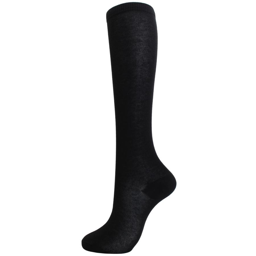 キッズ ハイソックス 黒 無地 日本製 綿混 ひざ下丈 靴下 ガールズ 女の子 | 