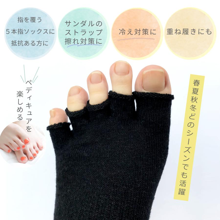 〈3足組〉シルク混 5本指 つま先ソックス かかとなし ハーフソックス 重ね履き 天然繊維 絹混 23-27cm | 