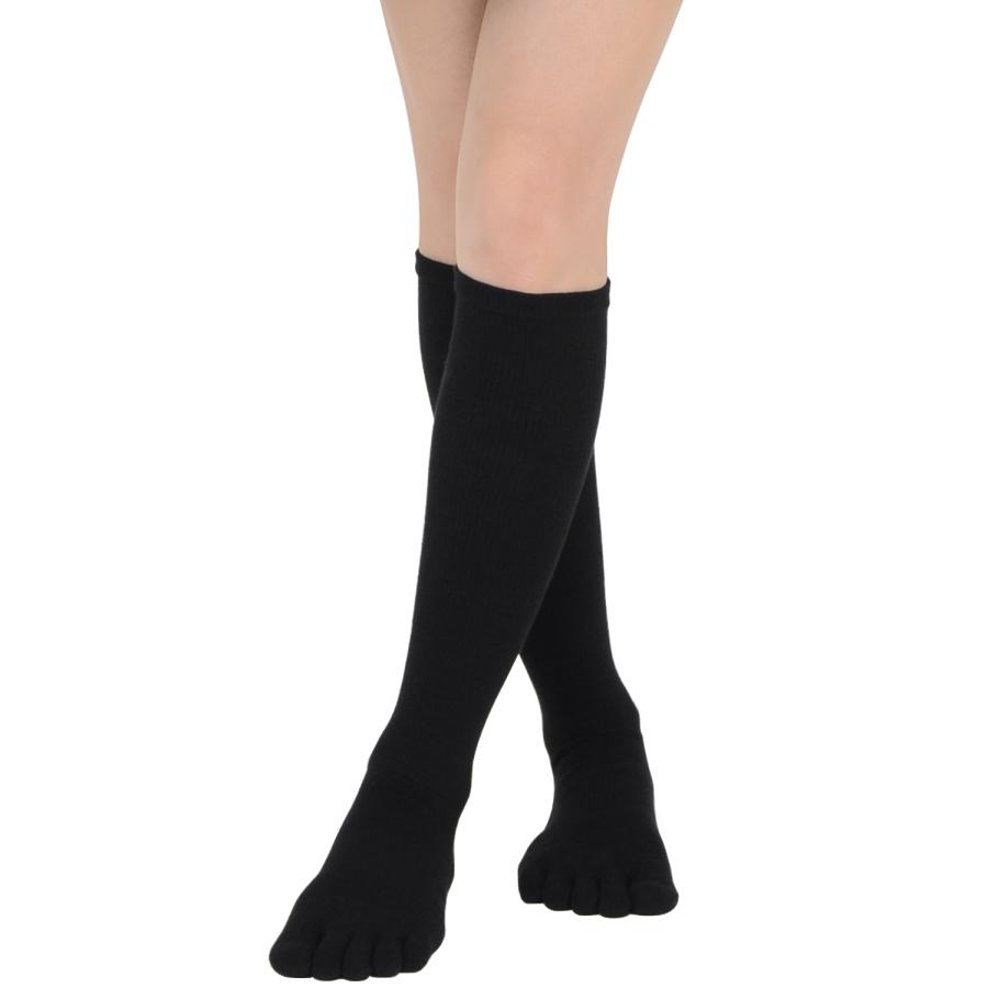 スッキリ引き締め 5本指 ナイロン 着圧ハイソックス 36cm丈 リブ ひざ下丈 黒 23-25cm |  | 01