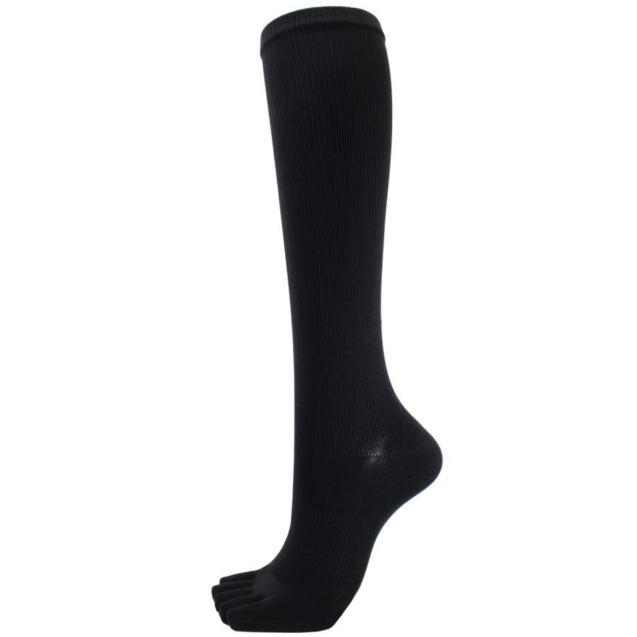 スッキリ引き締め 5本指 ナイロン 着圧ハイソックス 36cm丈 リブ ひざ下丈 黒 23-25cm |  | 02