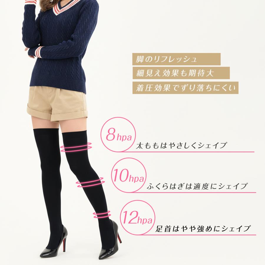 スラッと美脚 段階着圧設計 ニーハイ オーバーニーソックス 無地 60cm丈 レディース |  | 02