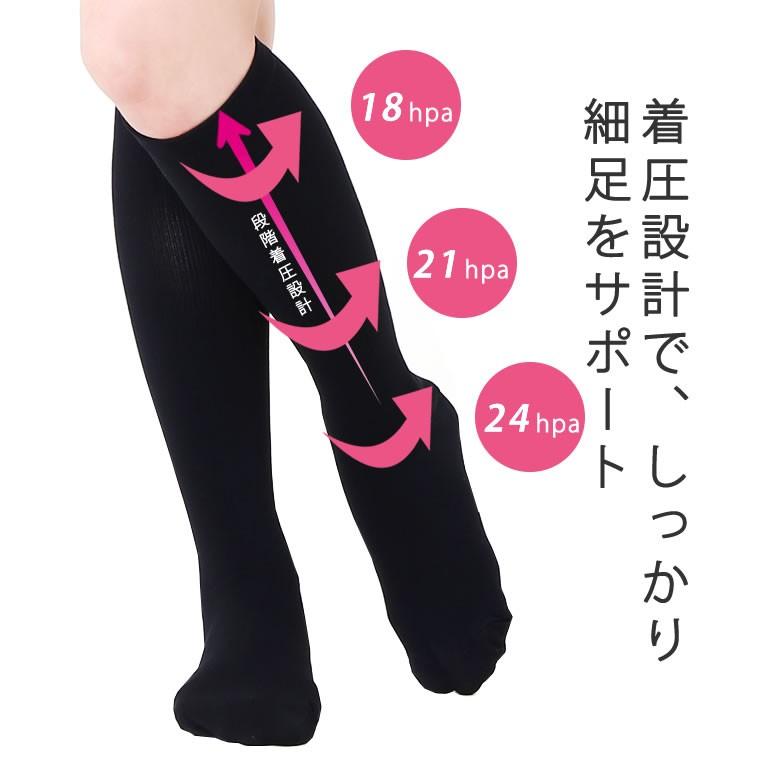 むくみスッキリ 段階着圧 綿混リブ ハイソックス 表糸綿100％ ふくらはぎ18hPa 足首24hPa |  | 05