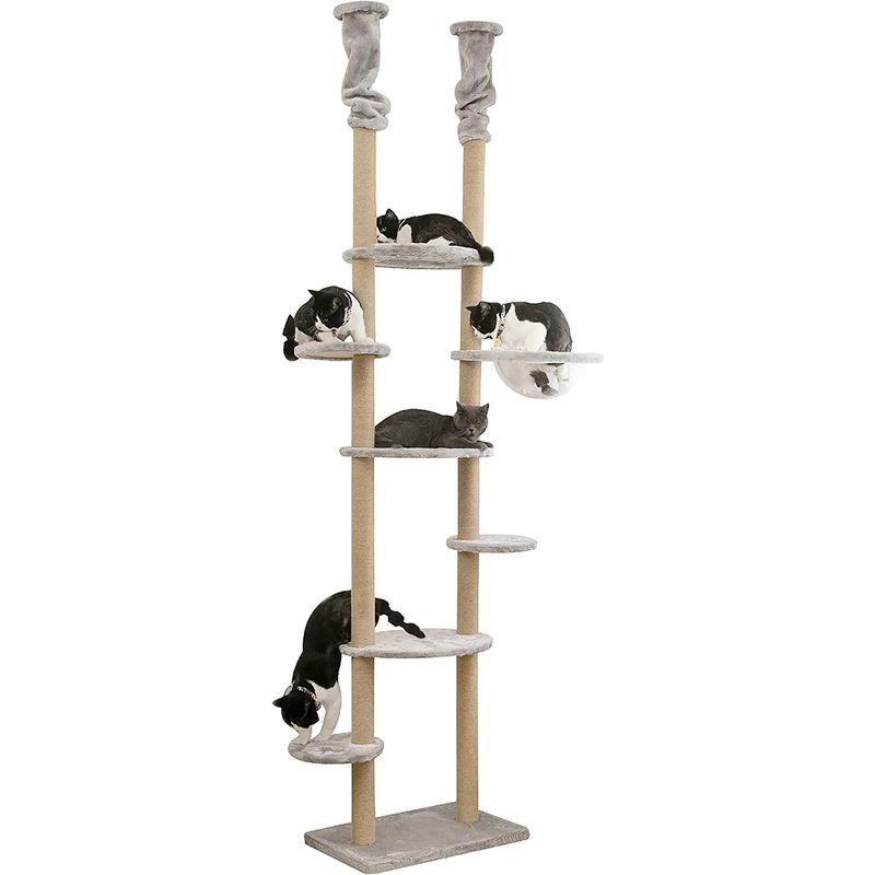 Mwpo 透明宇宙船 窓付きの透明ステップ 突っ張りタイプキャットタワー おうちで木登りタワー 多頭飼い 天然サイザル麻紐 爪とぎガリガリ 透明宇宙船 窓付きの透明ステップ 突っ張りタイプキャットタワー おうちで木登りタワー 多頭飼い 天然サイザル麻紐 爪とぎガリガリ