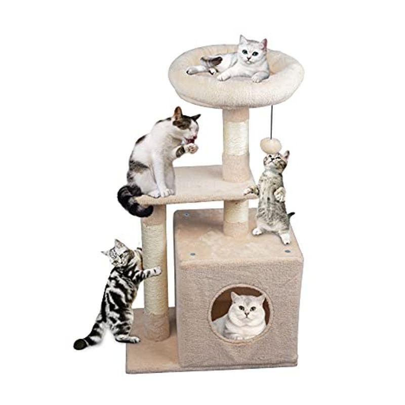 珍しい 67i キャットタワー 中型 据え置きタイプ 猫タワー 爪とぎ 天然サイザル麻紐 猫おもちゃ 猫玉付き 子猫 中型猫 に適する 猫チャレンジ 新発 Turningheadskennel Com