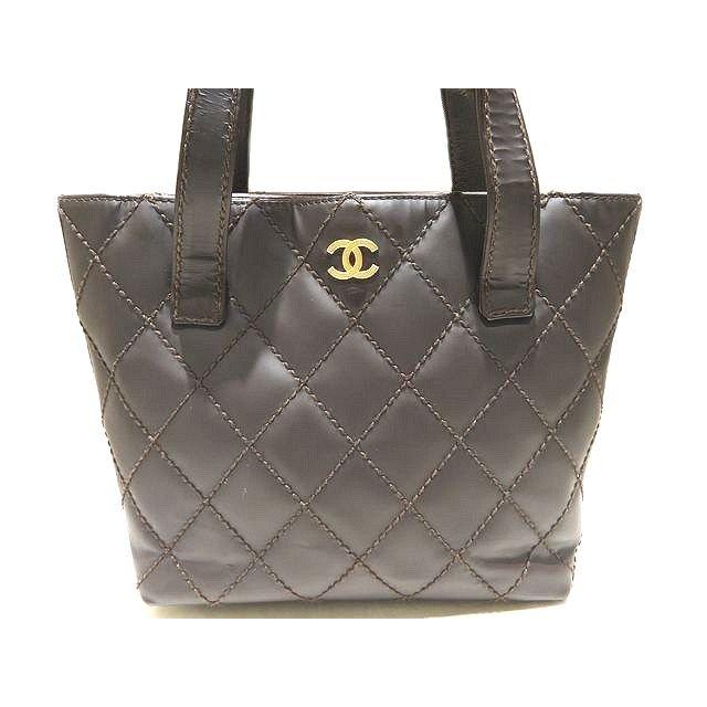 シャネル ワイルドステッチ トートバッグ ☆ ダークブラウン系 レザー ゴールド金具 ココマーク CHANEL レディース 5K 00051
