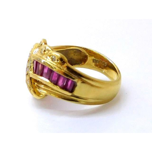 K18 YG イエローゴールド リング □ 12号 ルビー 1.4ct ダイヤ 0.05ct 