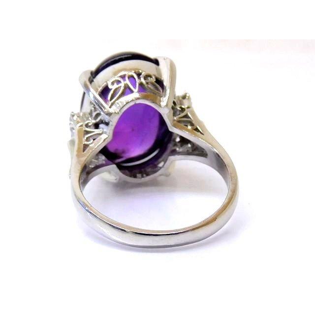 Pt900 プラチナ リング □ 10号 大粒 カボション アメジスト ダイヤ