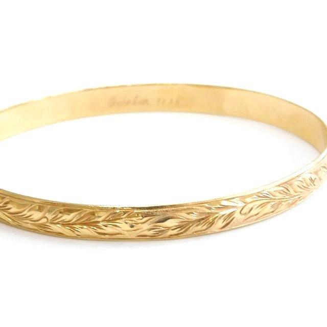 美品 ハワイアンジュエリー □ 14K 14金 バングル Mikaネーム入り 16.2 