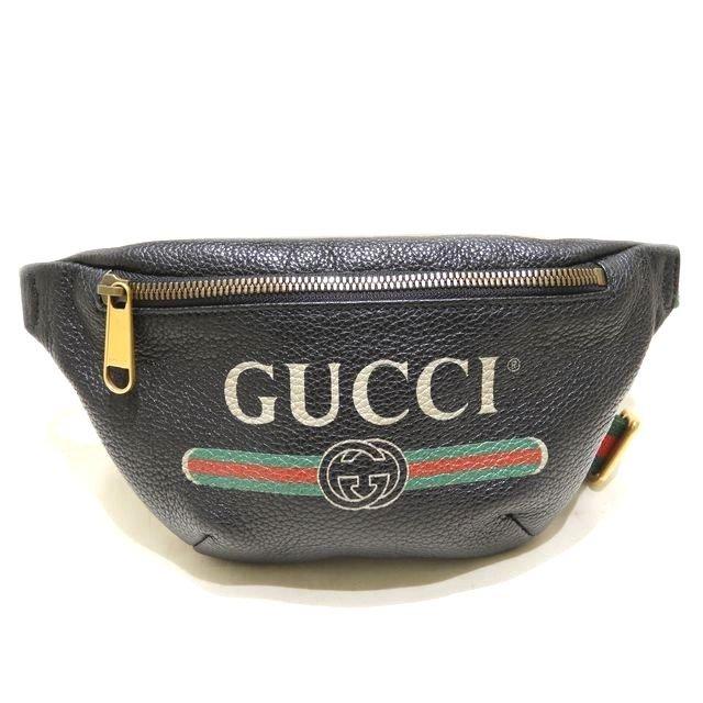 GUCCI グッチ スモール ベルトバッグ ブラック レザー ロゴプリント  