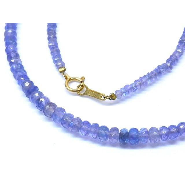 K18 YG イエローゴールド金具 天然 タンザナイト □ ビーズ ネックレス  