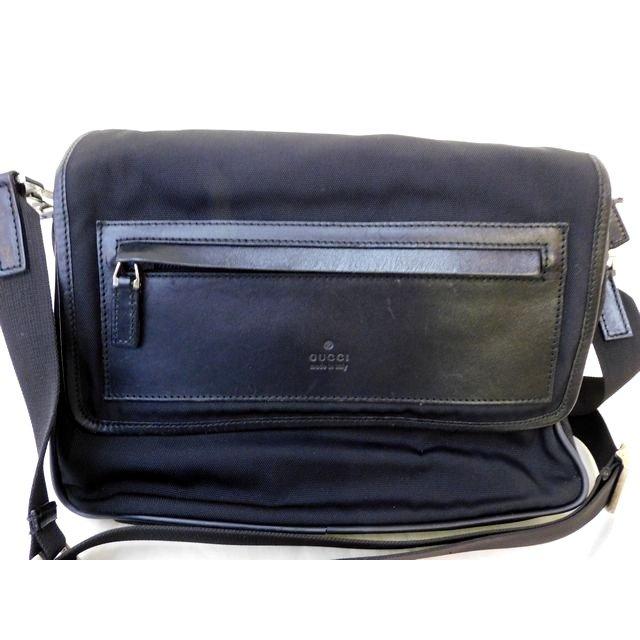 3F グッチ 019 0375 001553 ショルダーバッグ □ ナイロン レザー 黒  