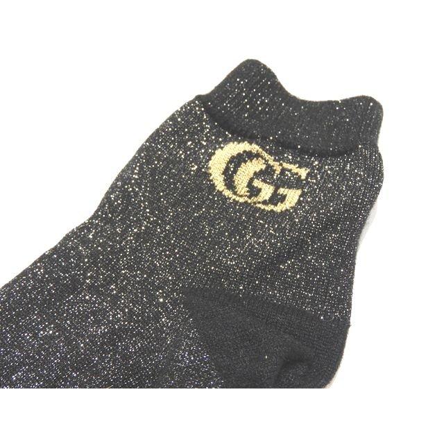 送料無料 GUCCI グッチ ロークルー ソックス ◇ ブラック ラメ入り GG 