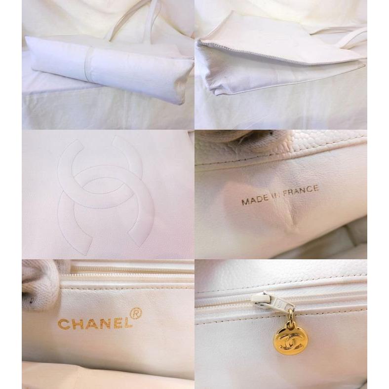 シャネル トートバッグ □ ヴィンテージ ココマーク キャビアスキン 白  