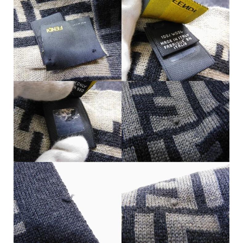 FENDI（フェンディ） 3F □ マフラー ウール100％ ズッカ柄 グレー×薄