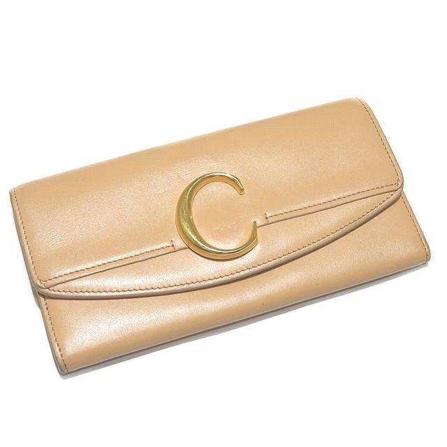 Chloe クロエ 長財布 フラップ ☆ ベージュピンク系 クロエC ゴールド 