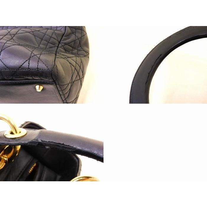 (美品) クリスチャンディオール カナージュ ハンドバッグ 黒 ブラック クリスチャンディオール レディディオール カナージュ ハンドバッグ 黒