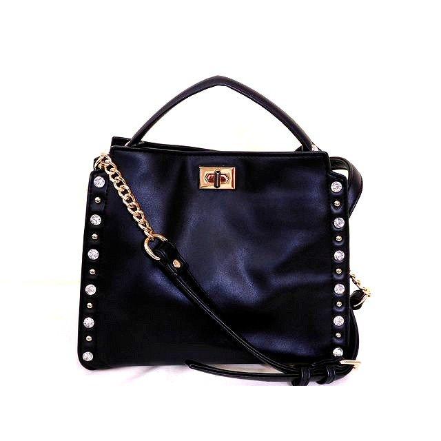 美品✨DIANAスタッズハンドバッグ ショルダーバッグ　2wayビジュー 現行品 DIANA ダイアナ 2WAY ショルダーバッグ □ ビジュー スタッズ ブラック
