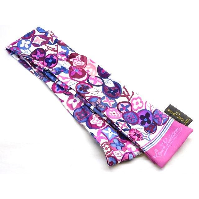 ルイヴィトン □ バンドー リボンスカーフ パープルピンク系 シルク