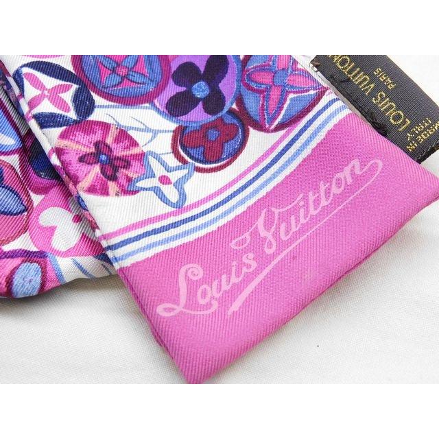 ルイヴィトン □ バンドー リボンスカーフ パープルピンク系 シルク