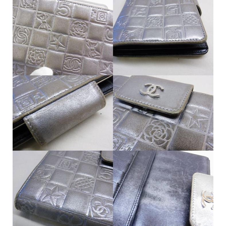 シャネル □ アイコン 長財布 ウォレット がま口 シルバー系 レザー