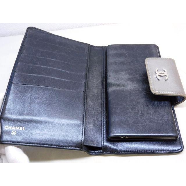 シャネル ■ アイコン 長財布 ウォレット がま口 シルバー系 レザー レディース ココマーク CHANEL □ 7K シャネル □ アイコン 長財布 ウォレット がま口 シルバー系 レザー