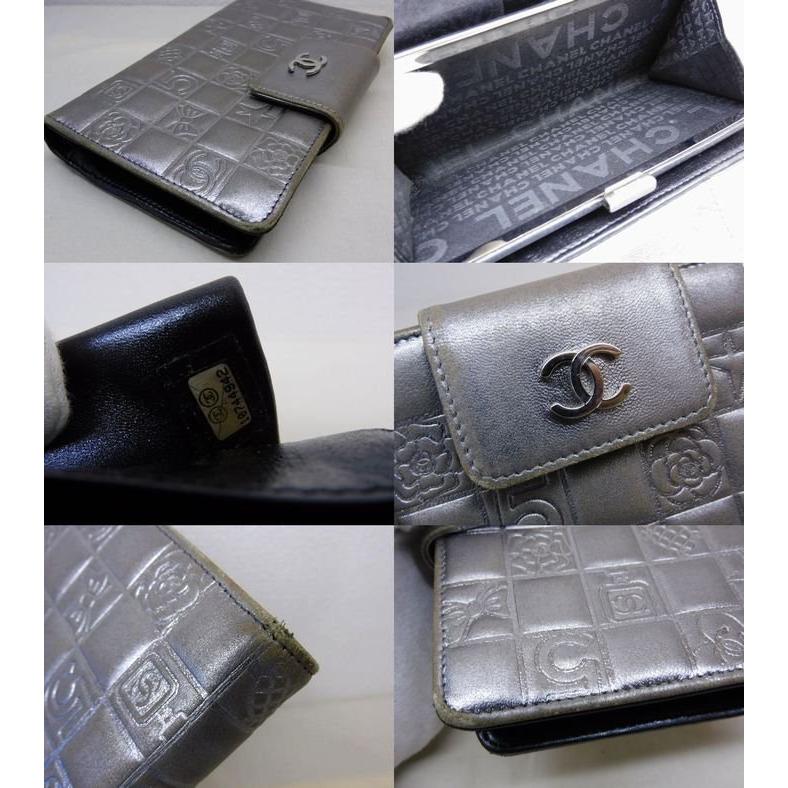 シャネル ■ アイコン 長財布 ウォレット がま口 シルバー系 レザー レディース ココマーク CHANEL □ 7K シャネル □ アイコン 長財布 ウォレット がま口 シルバー系 レザー