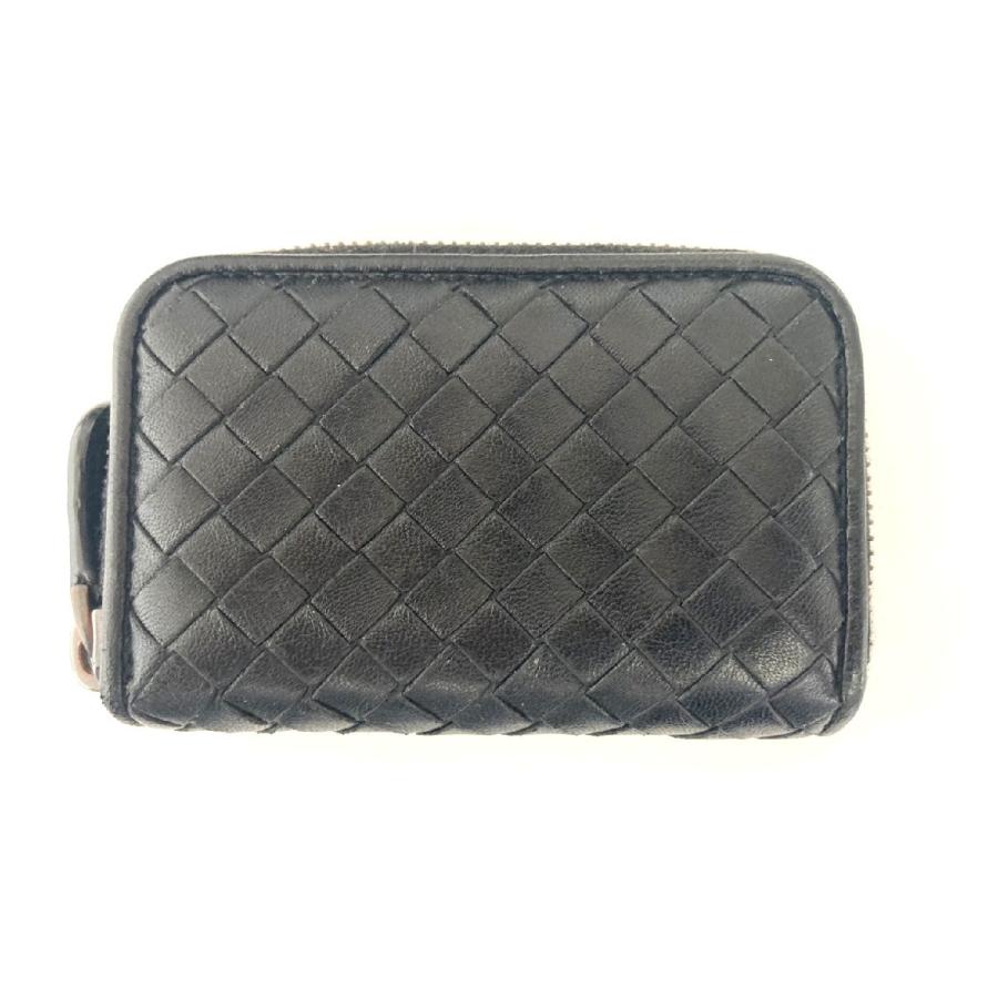 BOTTEGA　小銭入れ　イントレチャート　財布　レザー　黒　ラウンドファスナー Bottega Veneta ボッテガヴェネタ □ レザー ラウンドファスナー小銭