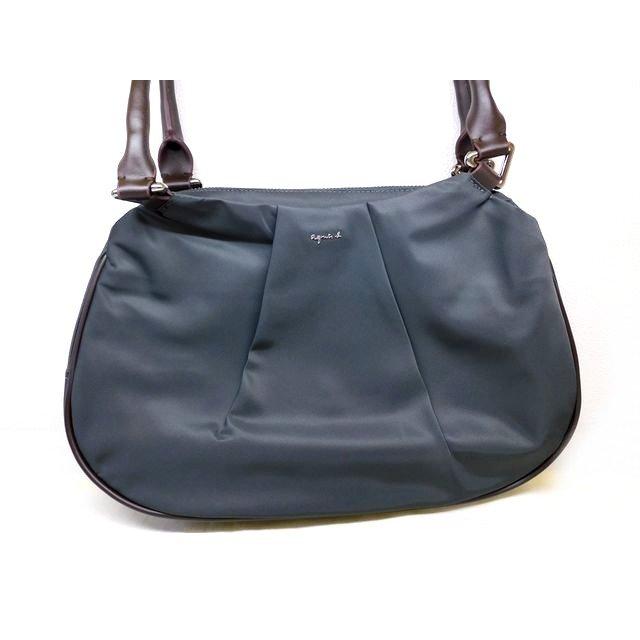 美品 agnes b. アニエスベー □ ハンドバッグ ナイロン×レザー グレー