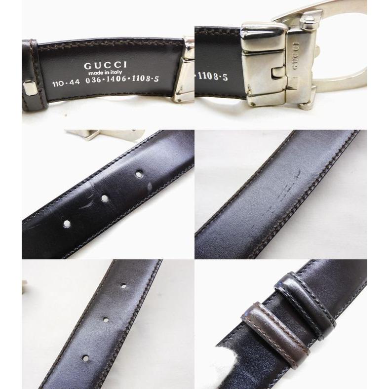 グッチ □ 036 1406 1108 レザー リバーシブル シルバー金具 ベルト