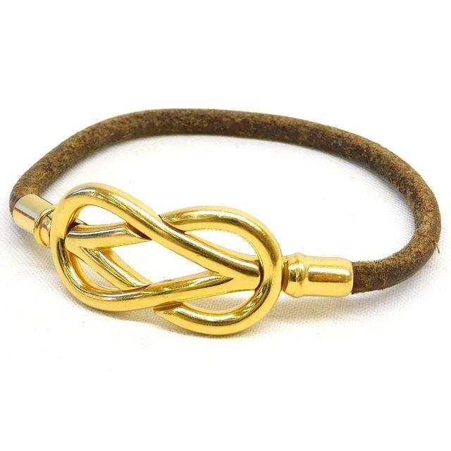 【美品】HERMES エルメス アタメ ブレスレット ブラウン　ゴールド エルメス HERMES □ アタメ ブレスレット ゴールドカラー金具×ブラウン