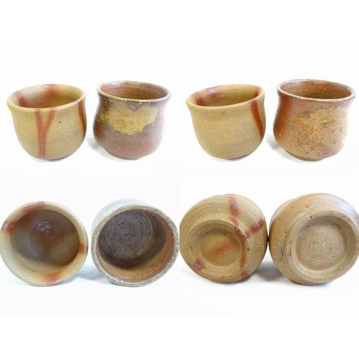 2 備前焼 一陽窯造 □ 2客 セット 木箱 酒杯 共箱 酒器