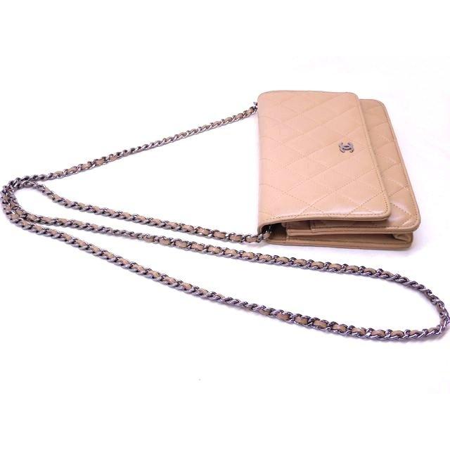 CHANEL シャネル ■ 18番台 チェーンウォレット ショルダー 財布 ラムスキン レザー レディース □8B8C マキ3100の画像
