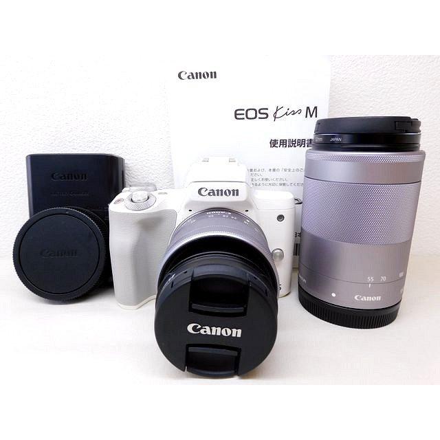 動作確認済み Canon EOS kiss M ダブルズームキット ■ 49mm 52mm ホワイト ミラーレス 一眼レフカメラ 望遠 高画質 キャノン □８Ｄ
