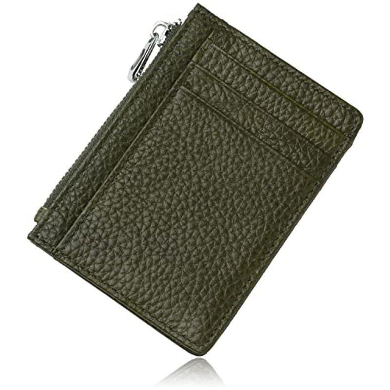 カードケース メンズ 本革 薄型 フラグメントケース 小銭入れ パスケース ミニ財布 グリーン お買い得