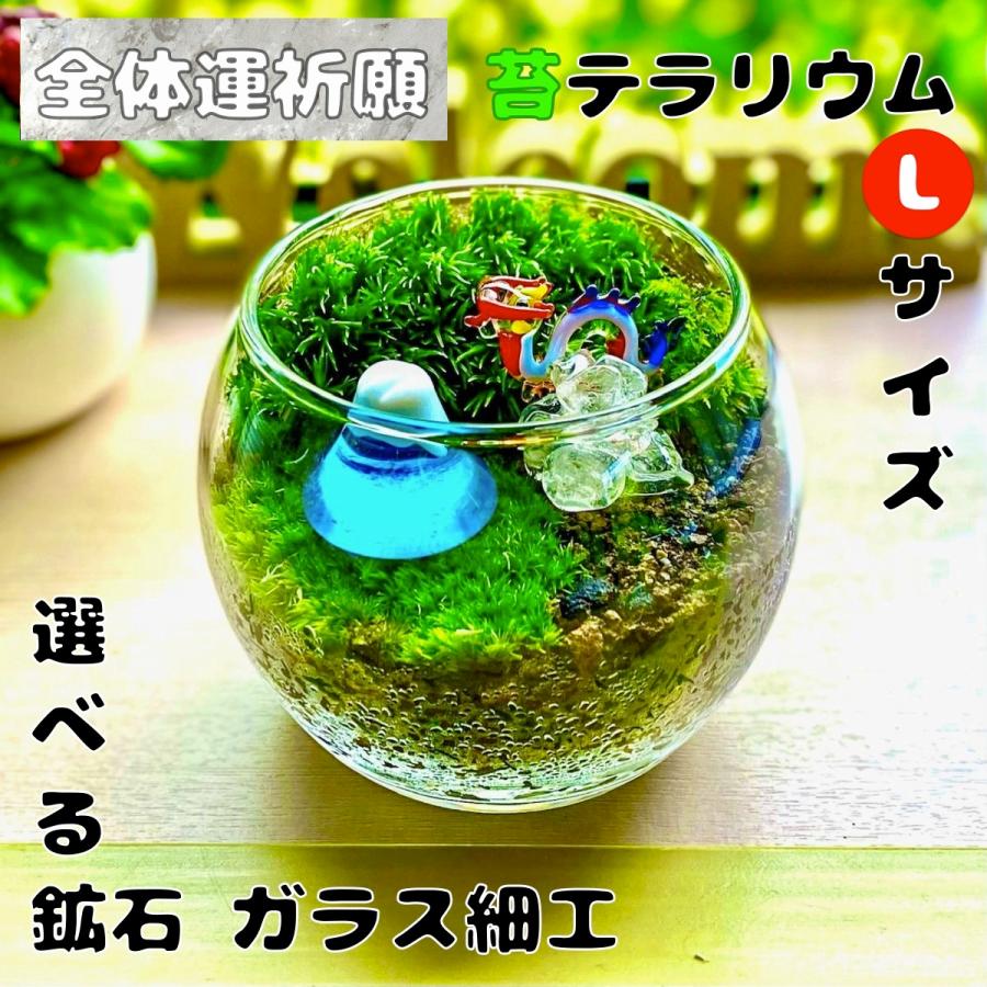 全体運祈願の苔テラリウムlサイズ 選べる鉱石 ガラス細工 完成品 オールマイティ