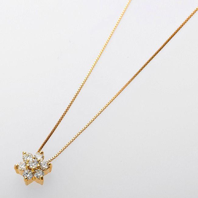 ダイヤモンド ネックレス 0.2ct K18 イエローゴールド ハート＆キューピット H＆C 0.2カラット 花 フラワー ペンダント 鑑別カード付きの画像
