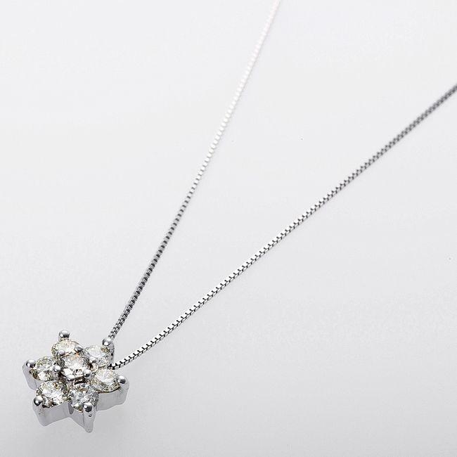 ダイヤモンド ネックレス 0.3ct K18 ホワイトゴールド ハート＆キューピット H＆C 0.3カラット 花 フラワー ペンダント 鑑別カード付きの画像