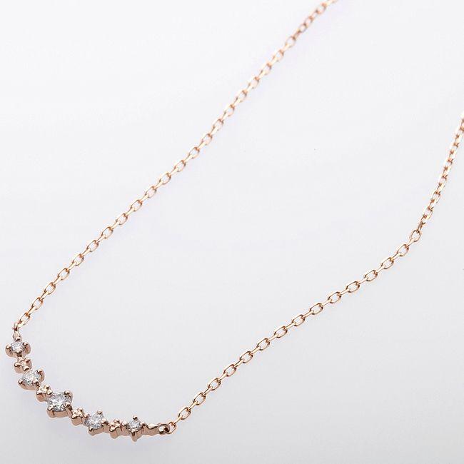 ダイヤモンド ネックレス 5粒 0.11ct K18 ピンクゴールド ハート 