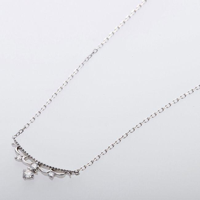 ダイヤモンド ネックレス 4石 0.1ct K18 ホワイトゴールド ハート 