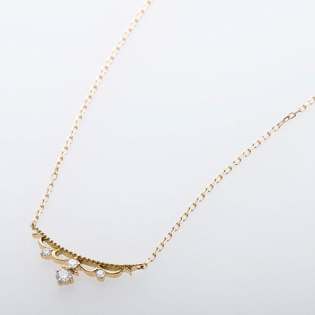 ダイヤモンド ネックレス 4石 0.1ct K18 イエローゴールド ハート 