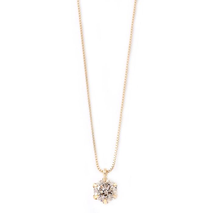 ダイヤモンド ネックレス 0.3ct K18 イエローゴールド 一粒 6本爪 
