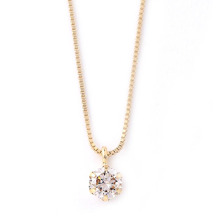 ダイヤモンド ネックレス 0.1ct K18 イエローゴールド 一粒 6本爪 
