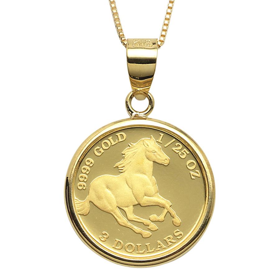 ローボード コイン ネックレス K24 エリザベス ホース 馬 1/25oz 純金 ツバルコイン リバーシブル 地金 ネックレス K18 イエローゴールド ペンダント シンプル 2022年 【Q7747577944】(27261円)