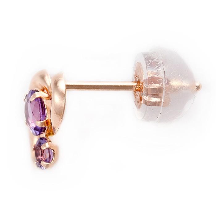ピアス K18 ピンクゴールド アメジスト ハートモチーフ シリコン製  
