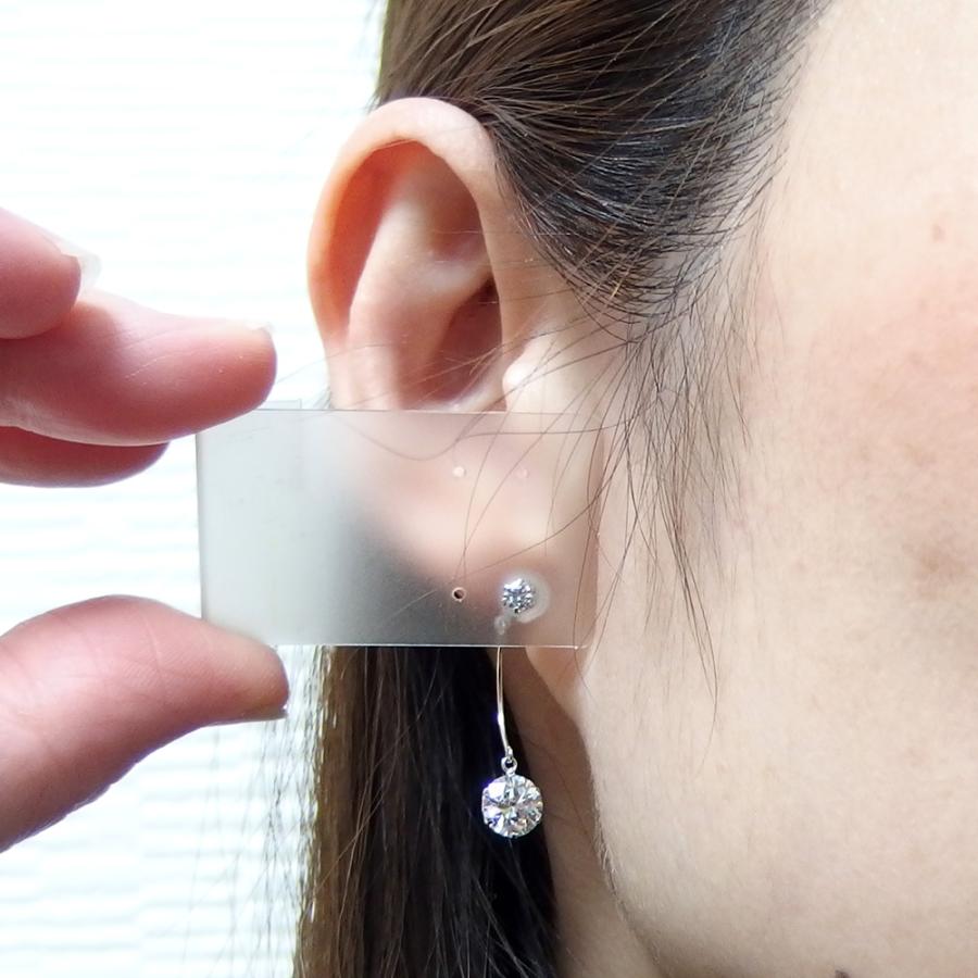 ピアス スーパーキュービックジルコニア プラチナ Pt900 ラウンド ドロップ チャーム風 揺れる ダブルロックキャッチ スタッド シンプル 左右セット レディースの画像