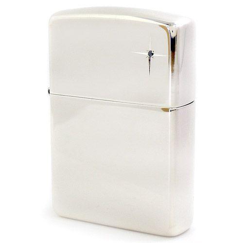 ZIPPO ライター 純銀製 #15BKDIA ブラックダイヤモンド入り 天然石 鏡面ポリッシュ ツヤ有り加工 スターリングシルバー925 銀無垢 ジッポライター