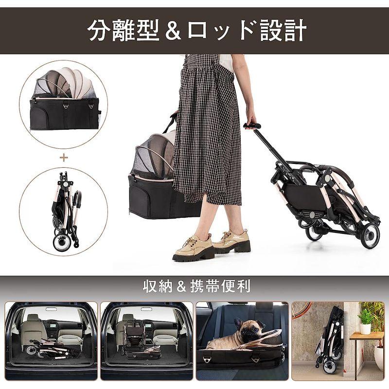 HRking.HANRAY ペットカート 分離型 折りたたみ 3wayモデル 対面式 4輪 犬用ベビーカー 前輪360°回転 後輪ブレーキ付 HANRAY ペットカート 分離型 折りたたみ 3wayモデル 対面式 4輪 犬用ベビーカー 後輪ブレーキ付